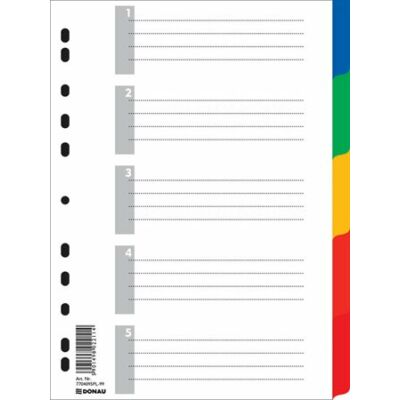 Regiszter, műanyag, A4, 5 részes, színes