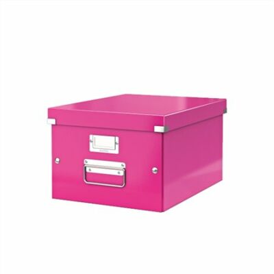 Irattároló doboz, A4, lakkfényű, LEITZ "Click&Store", rózsaszín