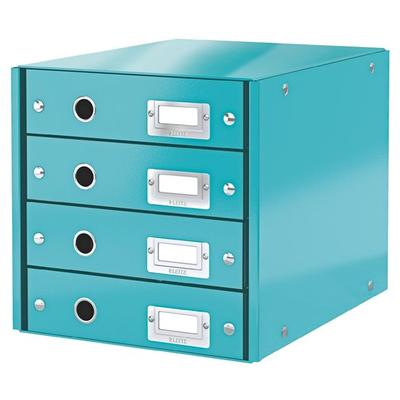 Irattároló, laminált karton, 4 fiókos, LEITZ "Click&Store", jégkék