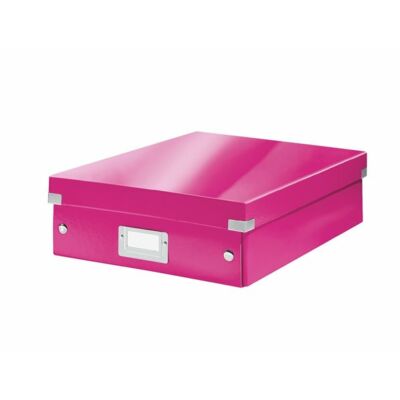 Tárolódoboz, rendszerező, laminált karton, M méret, LEITZ "Click&Store", rózsaszín