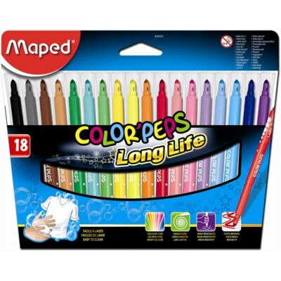 Filctoll készlet, mosható, MAPED "Color`Peps", 18 különböző szín