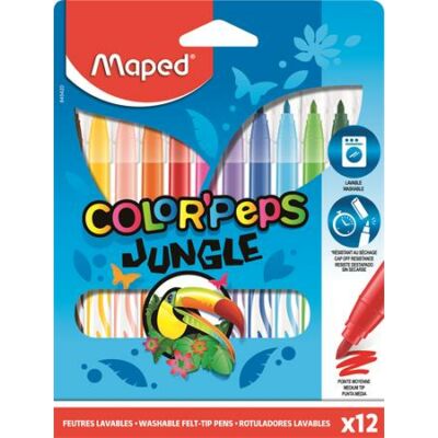 Filctoll készlet, 2,8 mm, kimosható, MAPED "Color`Peps Jungle", 12 különböző szín