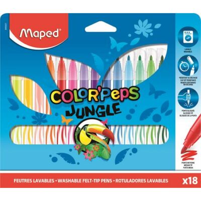 Filctoll készlet, 2,8 mm, kimosható, MAPED "Color`Peps Jungle", 18 különböző szín