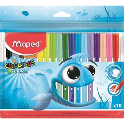 Filctoll készlet, 2 mm, kimosható, MAPED "Color`Peps Ocean", 18 különböző szín