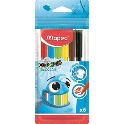 Filctoll készlet, 2 mm, kimosható, MAPED "Color`Peps Ocean", 6 különböző szín