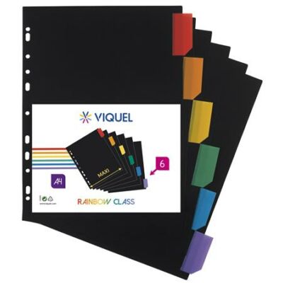 Regiszter, műanyag, A4 Maxi, 6 részes, VIQUEL "Rainbow Class", fekete