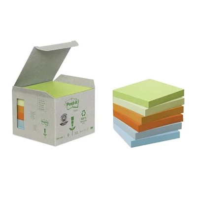 Öntapadó jegyzettömb, 76x76 mm, 6x100 lap, környezetbarát, 3M POSTIT, pasztell szivárvány
