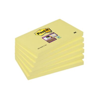 Öntapadó jegyzettömb csomag, 76x127 mm, 6x90 lap, 3M POSTIT "Super Sticky", kanári sárga