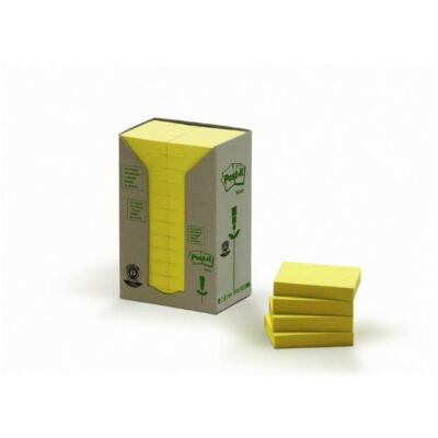 Öntapadó jegyzettömb, 38x51 mm, 24x100 lap, környezetbarát, 3M POSTIT, sárga