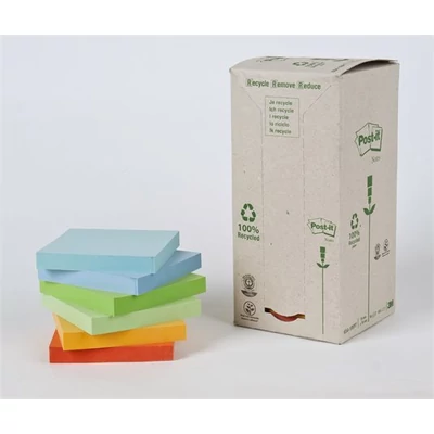 Öntapadó jegyzettömb, 76x76 mm, 16x100 lap, környezetbarát, 3M POSTIT, szivárvány színek